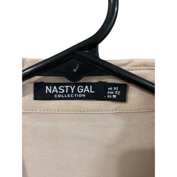 Nasty Gal Shiny Lame Ling Sleeve Button Down Blouse Gold Size 10 Holiday Party - Picture 3 of 15